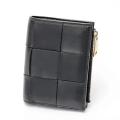 【美品！】ボッテガ・ヴェネタ イントレチャート スモール 二つ折りウォレット 黒 イントレチャート スモール 二つ折りウォレット のために ウィメンズ