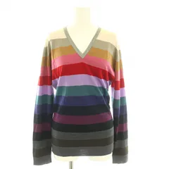 ジョンスメドレー JOHN SMEDLEY ニット セーター Vネック 長袖 ボーダー柄 ウール S グレー 黒 ブラック ベージュ /YT