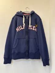XL) トミーヒルフィガー ネイビー 起毛 フード ジップアップ