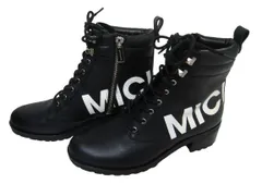 ☆【未使用】MICHAEL KORS マイケルコース 本革レザー コンバットブーツ レースアップブーツ サイドジップ ロゴプリント 黒 ブラック USA7.5サイズ 24.0cm ■管理番号L29769AWS26-260123-2.5K(1350)