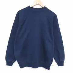 L/古着 ヘインズ 長袖 スウェット メンズ 90年代 90s 無地 ラグラン クルーネック 紺 25dec04
