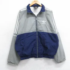 L/古着 アディダス adidas 長袖 ナイロン ジャケット メンズ 90年代 90s ワンポイントロゴ リーフ トレフォイル ツートンカラー 紺他 3本ライン【spe】 25dec04