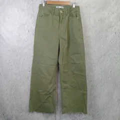 ZARA ザラ ワイドパンツ カーキ レディースM ハイウエストパンツ 綿100％ カットオフ □〇