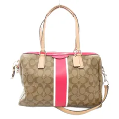 コーチ COACH シグネチャー ストライプ サッチェル ボストンバッグ ショルダー 2WAY 総柄 茶 ブラウン /AE