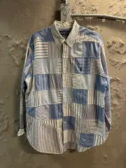 ポロ ラルフローレン パッチワーク ストライプ シャツ ブルー L
