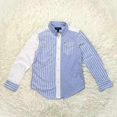 Ralph Lauren ラルフローレン 長袖シャツ キッズ 130 ストライプ 左右非対称 クレイジーパターン ブルー×ホワイト 青×白 お洒落 可愛い 子供服 男の子 春 夏