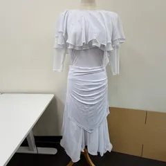 フラメンコ衣装 セットアップ ツーピース スカート ファルダ フレア 白 シンプル 無地 スパンコール付き 袖レース