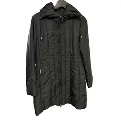  Leilian ロングダウンコート フード付き ダウン きれいめ ブラック  【ZK55】