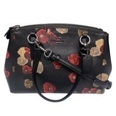 良品 COACH ハンドバッグ レザー ブラック 花柄 - メルカリ