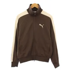 プーマ PUMA 25AW TRACK JKT SMU トラックジャケット アウター ハイネック ジップアップ ストレッチ バイカラー ロゴ 刺繍 XS 茶 ブラウン アイボリー 637075 /BB