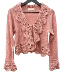 ピンクハウス PINK HOUSE 透かし編み ボレロ フレアスリーブ お花 リボン フリル ピコット ロリータ ゴスロリ レトロ PINK A2123KCD422 カーディガン ピンク 104LT-332