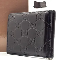 【薄さで選ぶ大人】　GUCCI　マネークリップ 二つ折り財布 グッチシマ 札入れ オールレザー　ダークブラウン