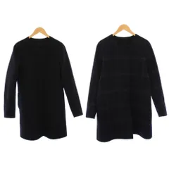 セオリー Theory ノーカラーコート アウター リバーシブル ロング丈 チェック柄 無地 ウール カシミヤ混 M 黒 ブラック /BB