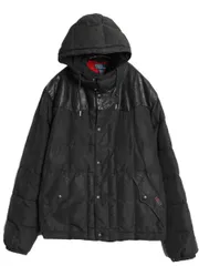 【お得なクーポン配布中!】 90s ポロ ラルフローレン 本革 レザー 切替 ダウン ジャケット メンズ XXL オールド ナイロン マウンテン パーカー フード 大きいサイズ 黒