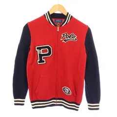 ポロ ラルフローレン POLO RALPH LAUREN ニットブルゾン ジャケット アウター ジップアップ ロゴ ワッペン L 160cm 赤 レッド 紺 ネイビー /BB