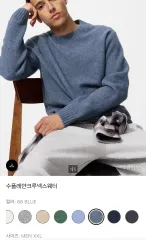 UNIQLO スフレヤーン クルーネックセーター ブルー XXL