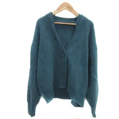 エモダ EMODA ニットカーディガン ミドル丈 Vネック オーバーサイズ F エメラルドグリーン /YS33