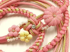 平和屋着物●和装小物　振袖用帯締め　装飾　ちりめん細工　ラインストーン　パール　金糸　切り房　逸品　未使用　AABF4071ay