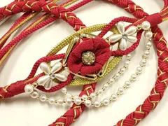 平和屋着物●和装小物　振袖用帯締め　装飾　つまみ細工　パール　ラインストーン　金糸　切り房　逸品　未使用　AABF4075ay