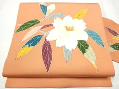 平和屋着物●塩瀬　九寸名古屋帯　友禅　作家物　枝花文　正絹　逸品　CABD0483hy