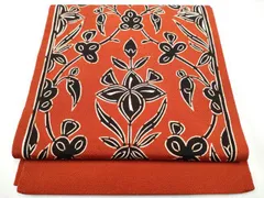平和屋着物●九寸開き名古屋帯　型染め　草花文　鬼しぼ縮緬　正絹　逸品　CABD0487hy