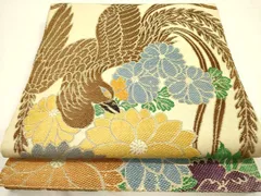 平和屋着物●アンティーク　大正ロマン　丸帯　花鳥文　引き抜き帯　正絹　逸品　DABB7585op