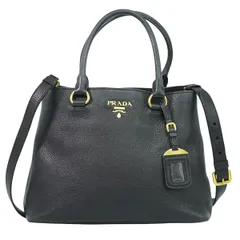 本物 プラダ PRADA レザー 2WAY ショルダーバッグ ハンドバッグ ブラック 1BA058 バッグ 中古・
