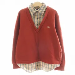 バーバリー ロンドン BURBERRY LONDON ノバチェック スウェット トレーナー ドッキング ロゴ刺繍 140A ベージュ 赤 レッド BP222-320-16 /AN16 ■GY14