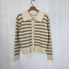 NICE CLAUP ナイスクラップ パール ストライプ カラ ニット レディース カーディガン