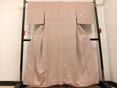 付下げ 着物 正絹 花びら文様 金彩 刺繍調 上品 グレージュ フォーマル 