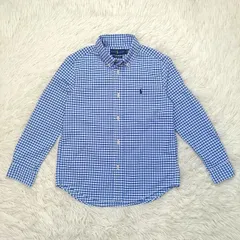 美品 RALPH LAUREN ラルフローレン 長袖シャツ キッズ サイズ130 ギンガムチェック ブルー×ホワイト （青×白） 男の子 子供服 ポニー刺繍 お洒落 可愛い