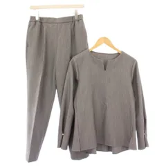 プラステ PLST 23AW フェイクパールカフスブラウスパンツセットアップ シャツ 長袖 プルオーバー スキッパー スラックス タック ワンカラー M グレー 12-3410003 /BB