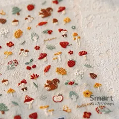 ネイルシール 立体 浮き彫り 可愛い 多巴胺 森系 きのこ うさぎ ハート リボン フルーツ ガーデン DIY 貼るだけ ネイル装飾 4点セット M260124-9