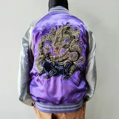 黒ヒョウVS龍刺繍スカジャン　　LL　Embroidered jumper(SUKAJYAN)