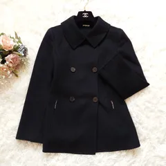 美品　フォクシー ブティック　FOXEY　カシミヤ100%　ショート丈　リバーコート　Pコート　ダブルフェイス　ボタンロゴ　ジップロゴ　ブラック　黒　38　M