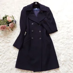 現行　アクアスキュータム　Aquascutum　チェスターコート　ロングコート　ダブルブレスト　ウール　ナイロン　ダークネイビー　38　M　美シルエット　英国王室御用達