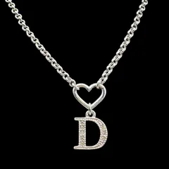 希少 Christian Dior クリスチャンディオール CDロゴ ハートモチーフ ラインストーン シルバーカラー チェーン ネックレス ジュエリー