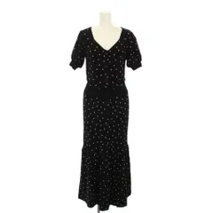 リエンダ rienda ワンピース F 黒 白 ドット柄 Vネック 半袖 /NS