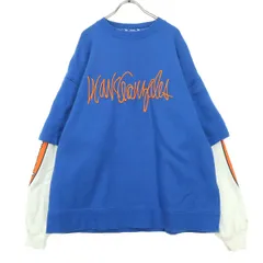 Mark Gonzales マークゴンザレス 裏起毛 バイカラー バックプリント 長袖 スウェット L ブルー系 アイボリー メンズ 古着