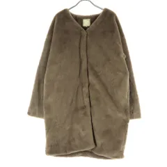 美品 earth music&ecology アースミュージックアンドエコロジー 長袖 フェイクファー ノーカラーコート F ブラウン系 レディース 古着
