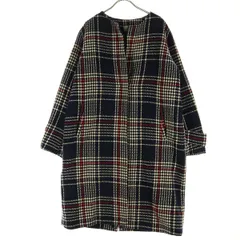 美品 EMMA JAMES NEW YORK エマジェイムスニューヨーク チェック柄 長袖 ノーカラーコート 11AR ネイビー系 レディース 古着