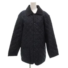 ラベンハム LAVENHAM キルティングコート ジャケット 38 紺 ネイビー 襟コーデュロイ 小花柄 ひざ丈 /FF