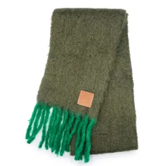 ロエベ F811257XA2 アナグラム ウール モヘア カーキ グリーン スカーフ マフラー フリンジ LOEWE（美品）
