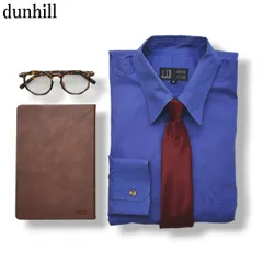 【上質】 英国製 ダンヒル dunhill 長袖 レギュラーカラー コットン ドレスシャツ 100％ PURE COTTON ワイシャツ Yシャツ ビジネス カジュアル M ブルーパープル メンズ