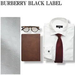 バーバリー ブラックレーベル BURBERRY BLACK LABEL 長袖 シャドーノバチェック柄 ダブルカフス ドレスシャツ カフスボタン付き ワイシャツ Yシャツ 38 ホワイト メンズ