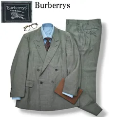 【高級】 90s バーバリー Burberrys ダブル 4B スーツ セットアップ 上下 テーラードジャケット スラックスパンツ 秋冬 ビジネス カジュアル AB5 グレー メンズ