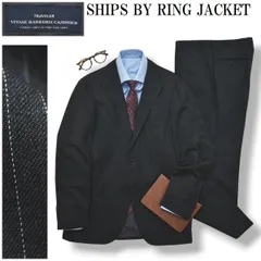 シップス リングヂャケット SHIPS BY RING JACKET カノニコ Canonico TRAVELER ストライプ柄 シングル 段返り3B スーツ セットアップ 上下 通年 50 グレー メンズ