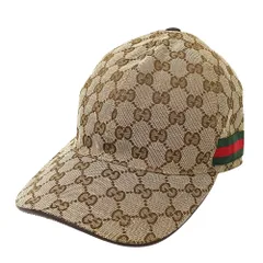グッチ GUCCI キャップ レディース メンズ ブランド ウェブ ストライプ付き GGキャンバス ベースボールキャップ ベージュ ブラウン 200035 L おしゃれ 【中古】
