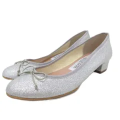 美品 ファルファッレ farfalle パンプス バレエシューズ ローヒール ラウンドトゥ リボンモチーフ 39 シルバーカラー