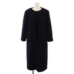 ポールスチュアート PAUL STUART セットアップ ノーカラージャケット 七分袖 ワンピース 半袖 ひざ丈 6 8 紺 /BM